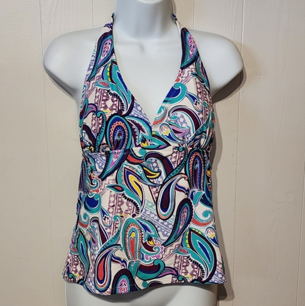 Multicolor Paisley Print Tankini Top Medium Catalina A80 - Picture 1 of 4
